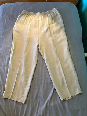 Beige Elastic Waist 100% Silk Pull-On Pants